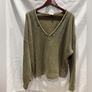 BKE Y2K Goth Women's ribbed top V neck hoodie Gromlets Size L 
Cotton